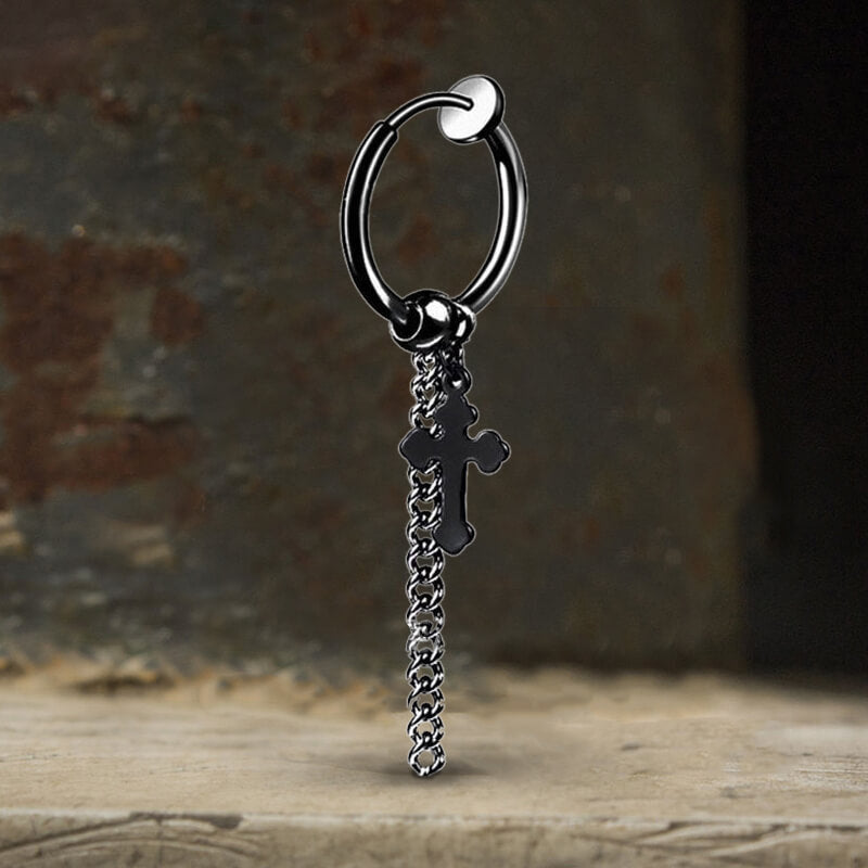 Minimalist Cross Chain Stainless Steel Hoop Earrings | Gthic.com