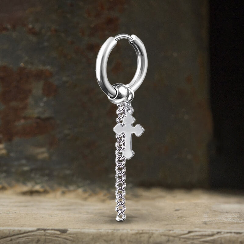 Minimalist Cross Chain Stainless Steel Hoop Earrings | Gthic.com