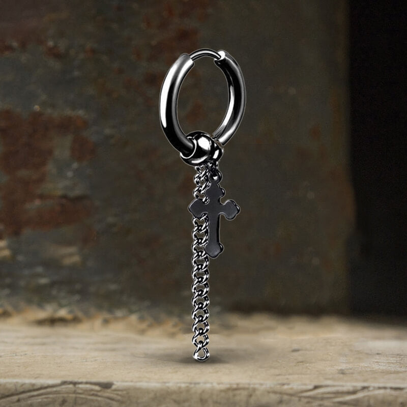 Minimalist Cross Chain Stainless Steel Hoop Earrings | Gthic.com