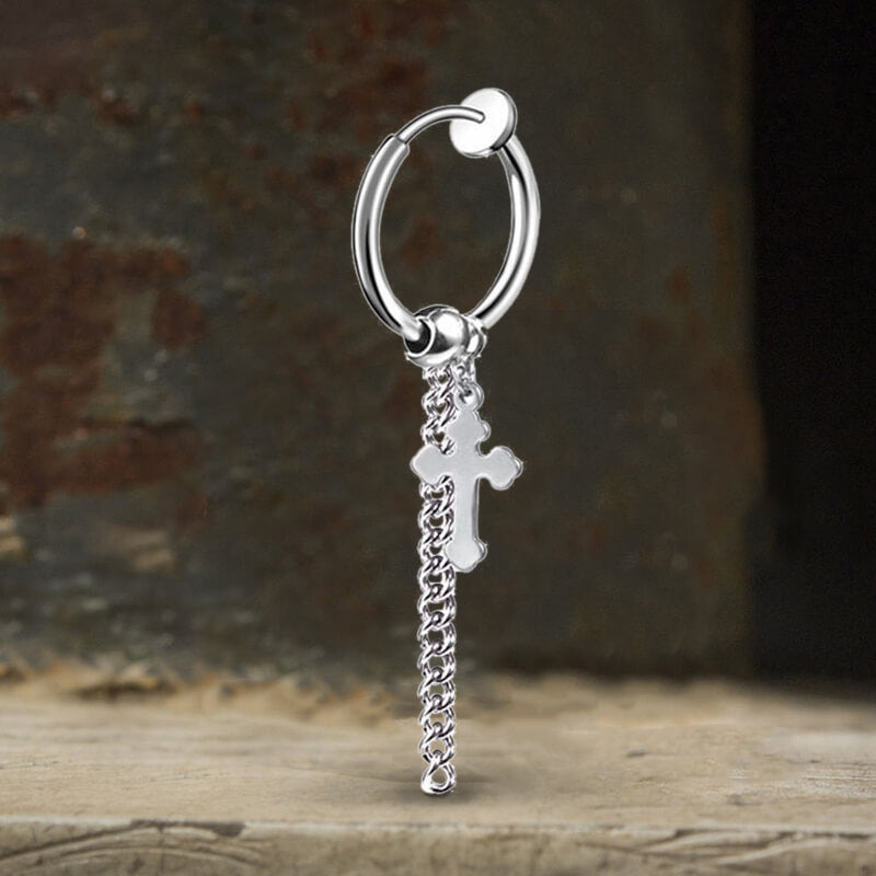 Minimalist Cross Chain Stainless Steel Hoop Earrings | Gthic.com