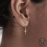 Minimalist Cross Charm Sterling Silver Hoop Earrings