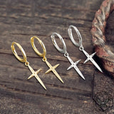 Minimalist Cross Charm Sterling Silver Hoop Earrings | Gthic.com