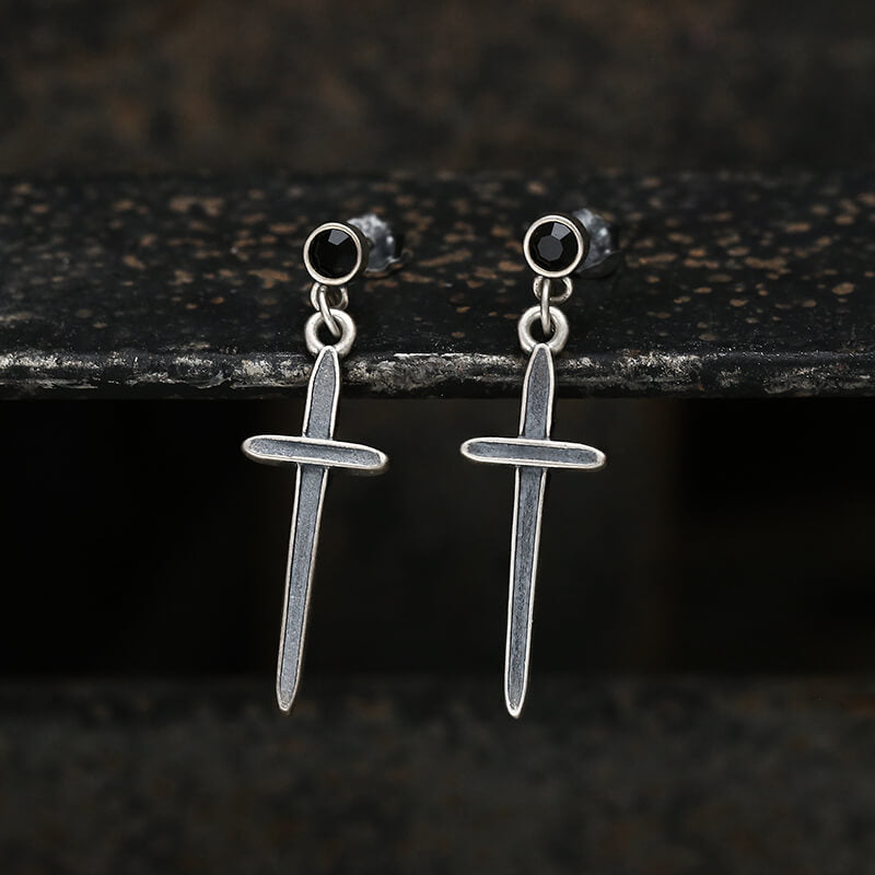 Minimalist Cross Sterling Silver Stud Earrings | Gthic.com