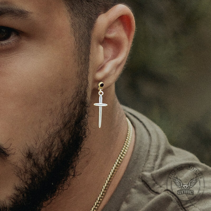 Minimalist Cross Sterling Silver Stud Earrings 02 | Gthic.com