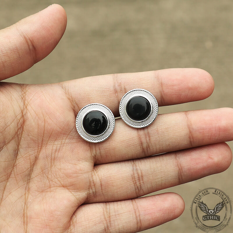 Minimalist Round Onyx Men's Suit Brass Cufflinks