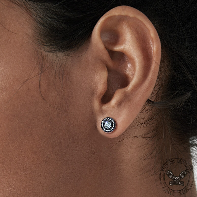 Minimalist Round Zircon Stainless Steel Stud Earrings | Gthic.com