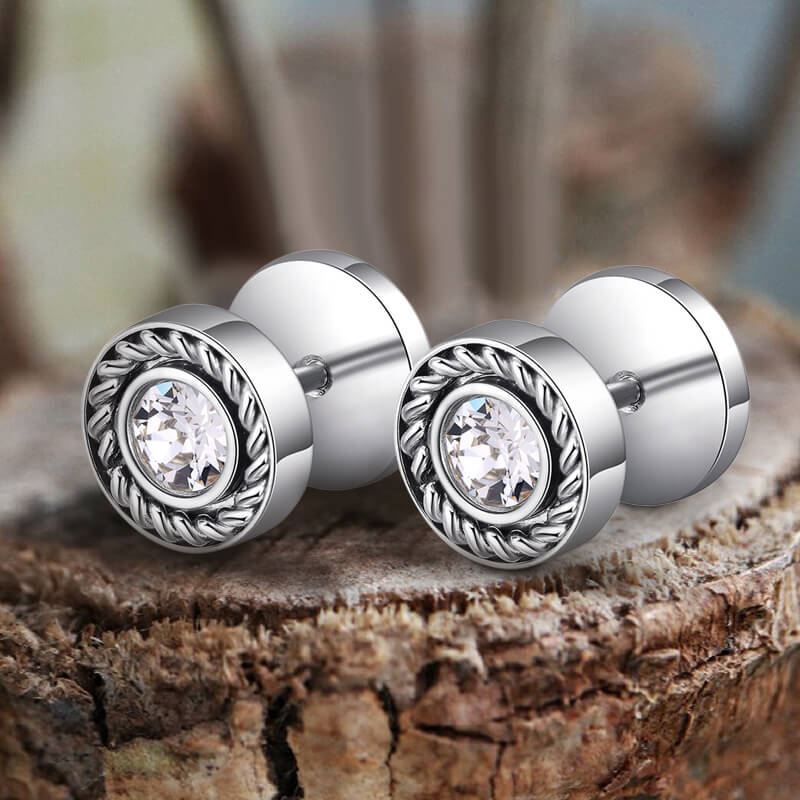 Minimalist Round Zircon Stainless Steel Stud Earrings | Gthic.com