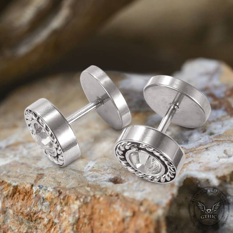 Minimalist Round Zircon Stainless Steel Stud Earrings | Gthic.com
