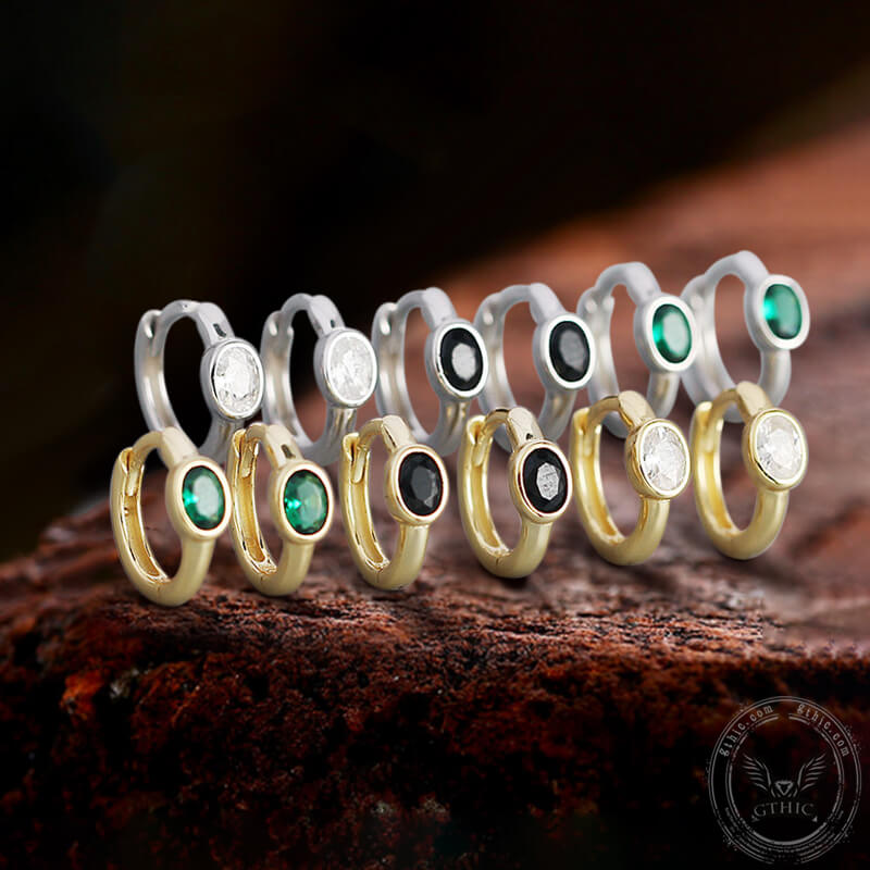Minimalist Zircon Stone Sterling Silver Hoop Earrings | Gthic.com