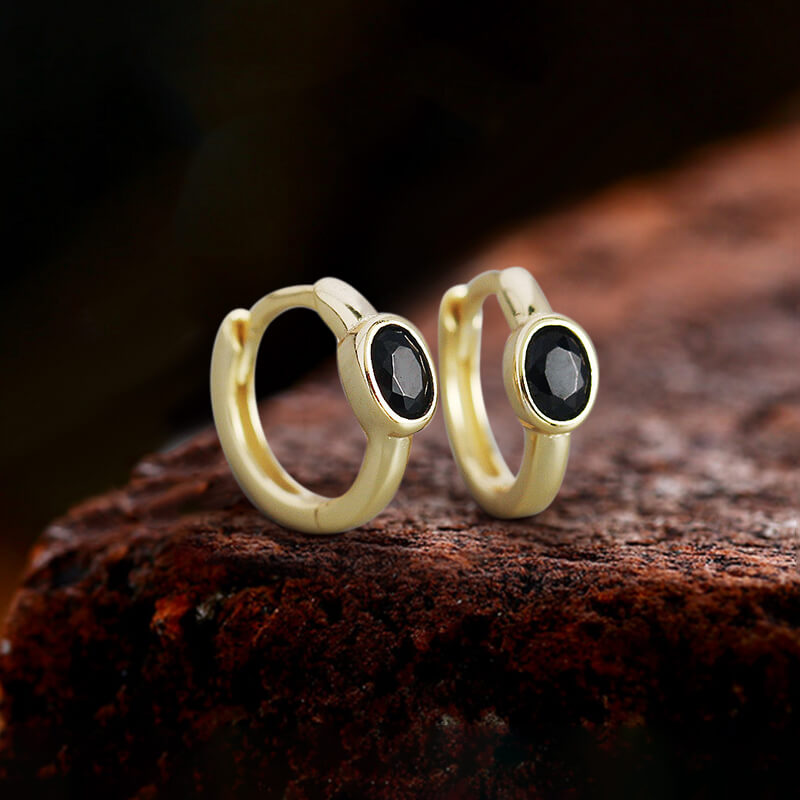Minimalist Zircon Stone Sterling Silver Hoop Earrings | Gthic.com