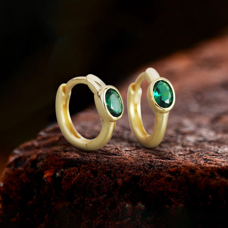 Minimalist Zircon Stone Sterling Silver Hoop Earrings | Gthic.com