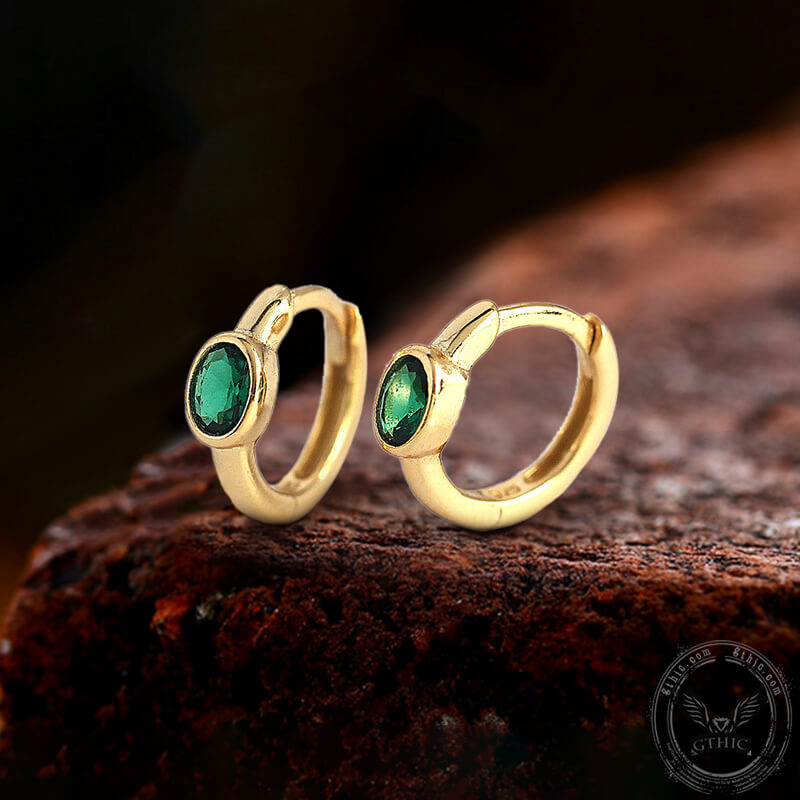 Minimalist Zircon Stone Sterling Silver Hoop Earrings