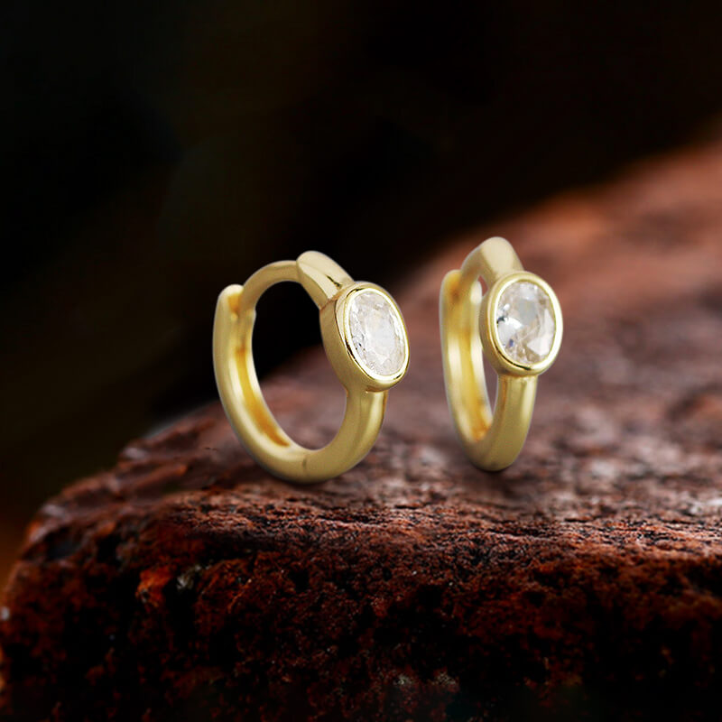 Minimalist Zircon Stone Sterling Silver Hoop Earrings | Gthic.com