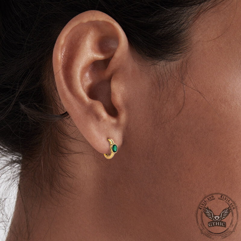 Minimalist Zircon Stone Sterling Silver Hoop Earrings