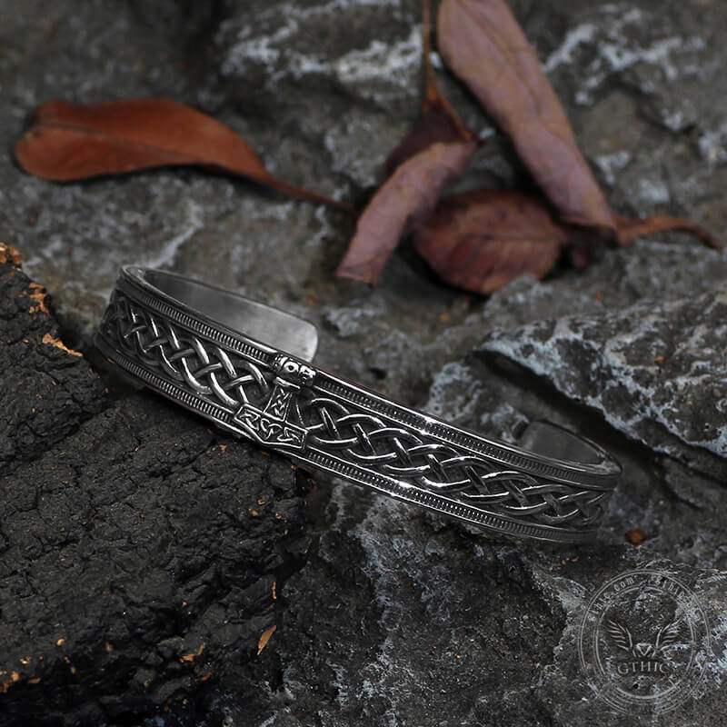 Mjöllnir Hammer Stainless Steel Viking Cuff Bracelet | Gthic.com