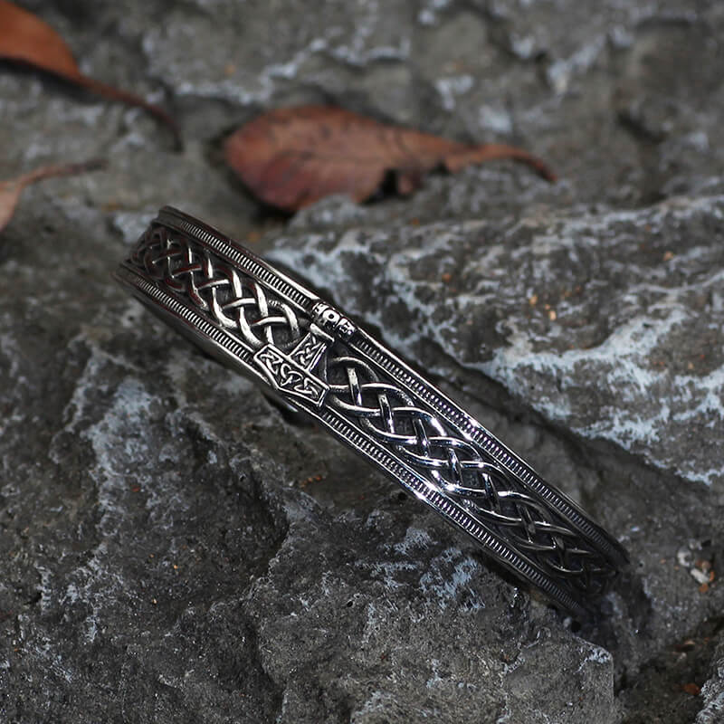 Mjöllnir Hammer Stainless Steel Viking Cuff Bracelet | Gthic.com
