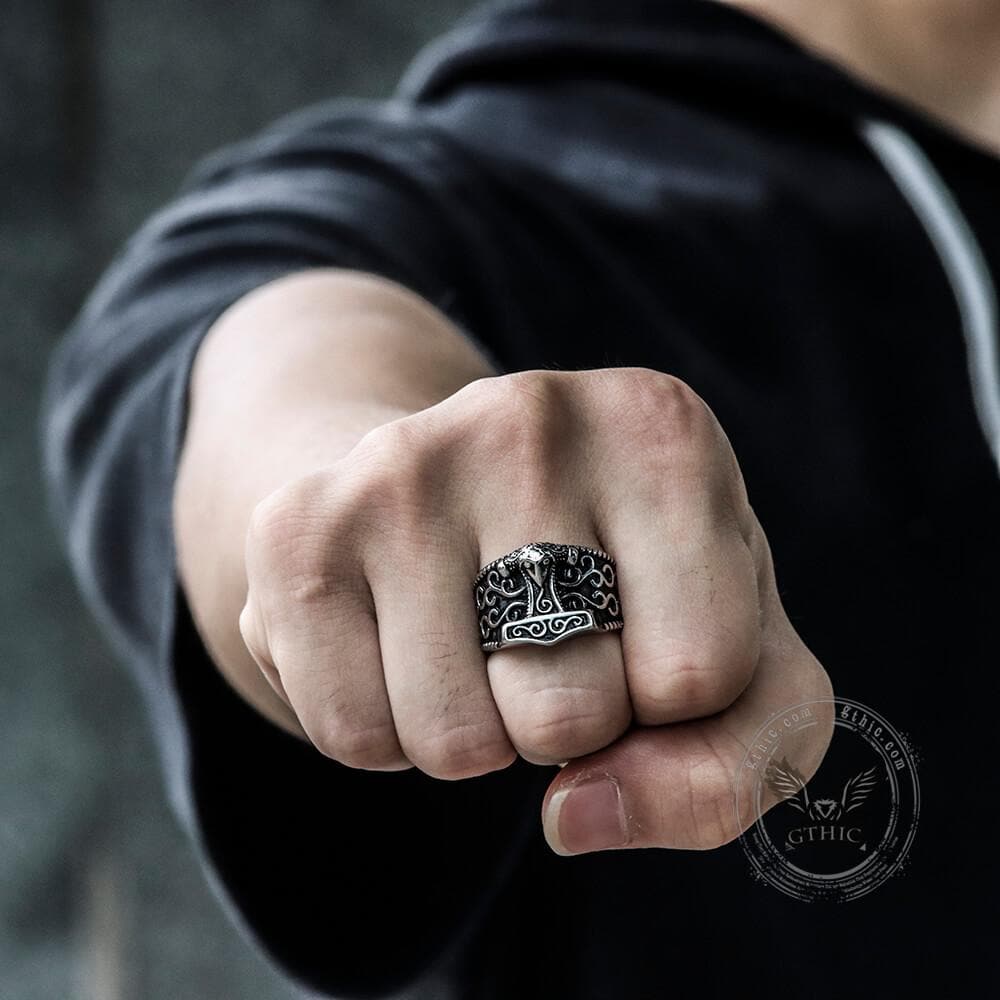 Mjöllnir hammer Stainless Steel Viking Ring | Gthic.com