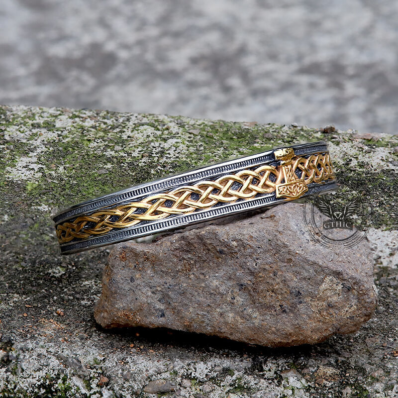 Mjöllnir Hammer Stainless Steel Viking Cuff Bracelet | Gthic.com