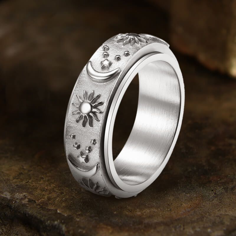 Moon Star Sun Stainless Steel Spinner Anxiety Ring – GTHIC