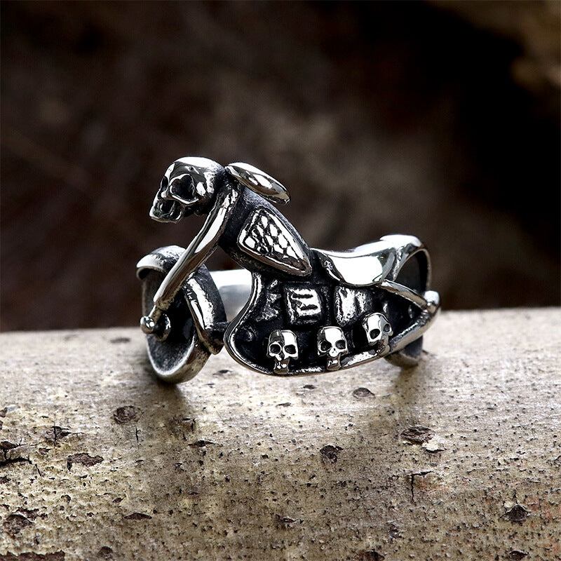 Motorcycle Skull Stainless Steel Biker Ring | Gthic.com