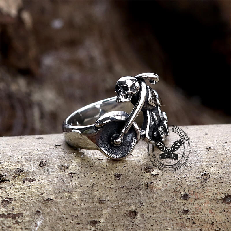 Motorcycle Skull Stainless Steel Biker Ring | Gthic.com