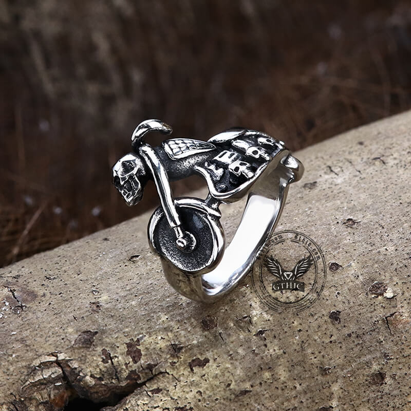 Motorcycle Skull Stainless Steel Biker Ring | Gthic.com