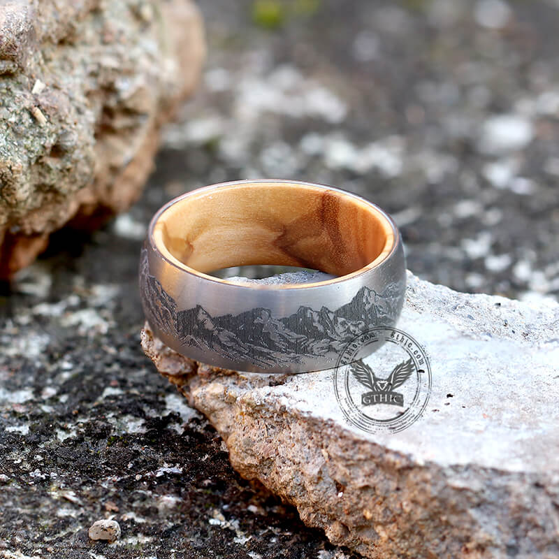 Mountain Scene Titanium Wooden Ring | Gthic.com