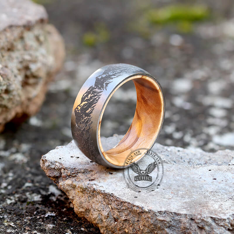 Mountain Scene Titanium Wooden Ring