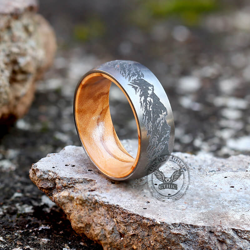 Mountain Scene Titanium Wooden Ring | Gthic.com