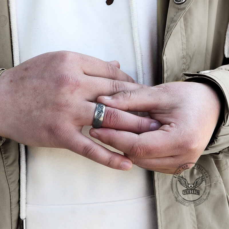 Mountain Scene Titanium Wooden Ring