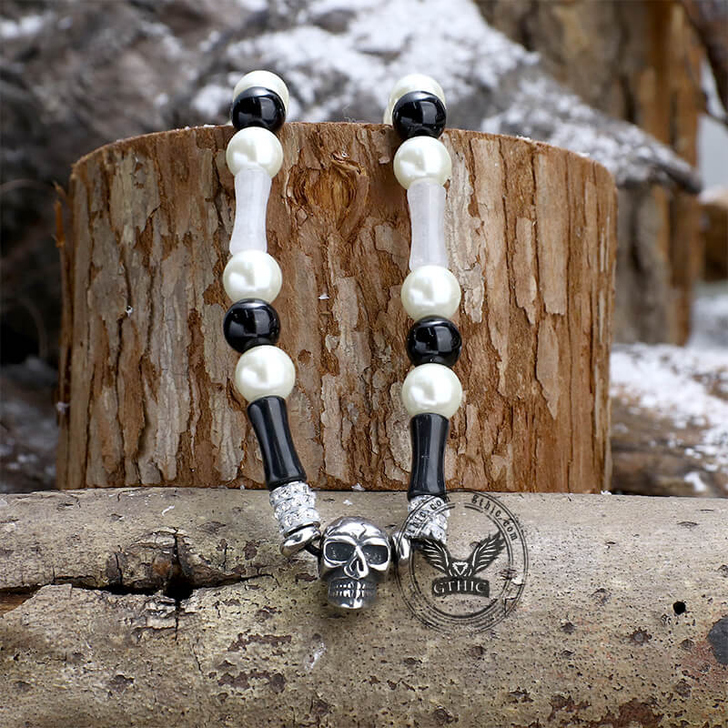 Men's Long Beaded Skull Pirate Necklace Snakeskin Jasper Titanium Gold  Pyrite Unisex Long Skull Necklace Pirate Jewelry Gifts Skull Jewelry - Etsy