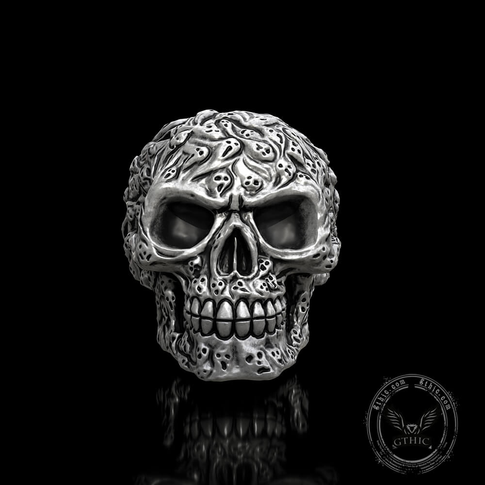Multi Ghost Sterling Silver Skull Ring02 | Gthic.com