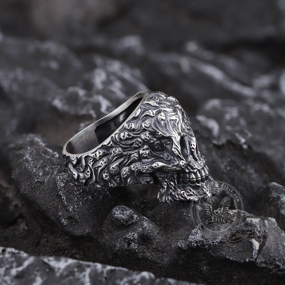 Bague tête de mort en argent sterling multi-fantômes