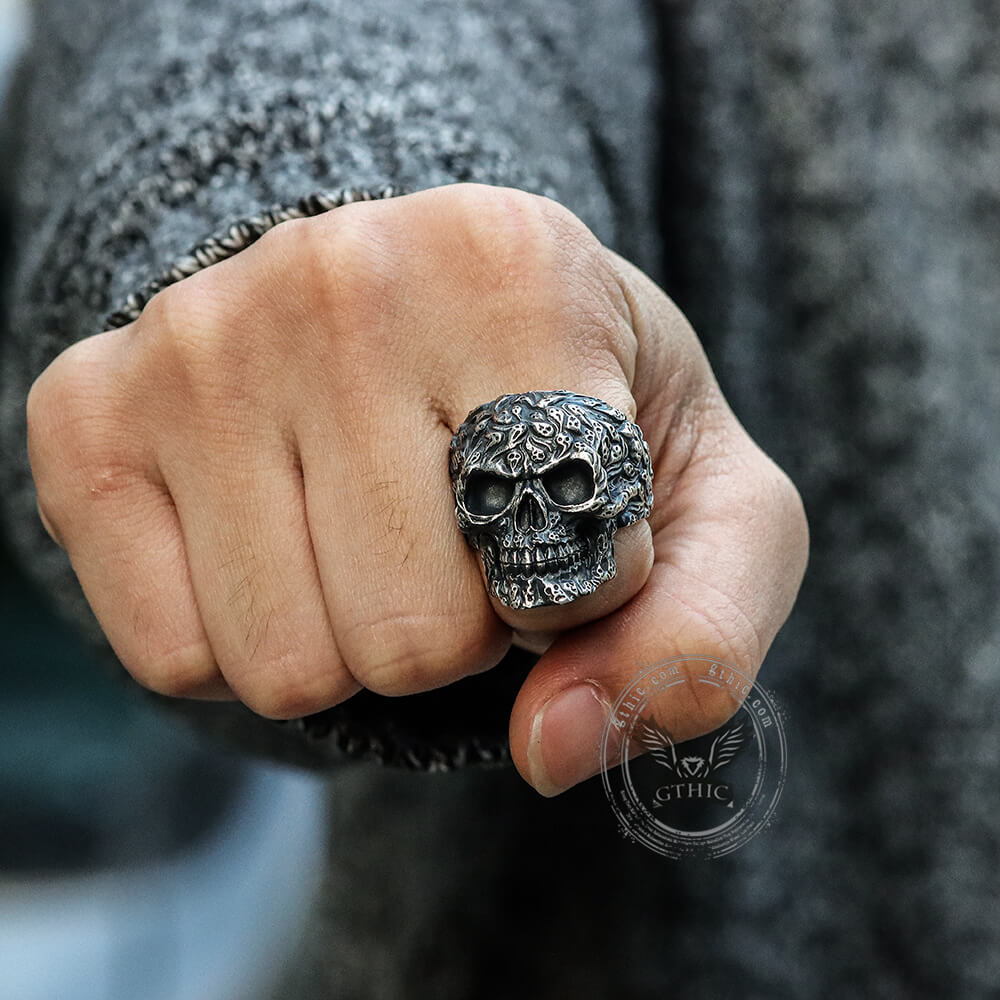 Bague tête de mort en argent sterling multi-fantômes