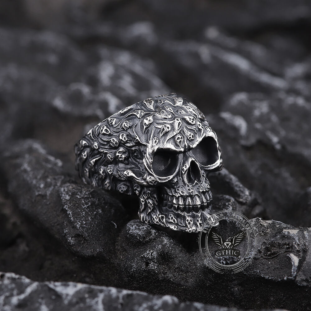 Bague tête de mort en argent sterling multi-fantômes