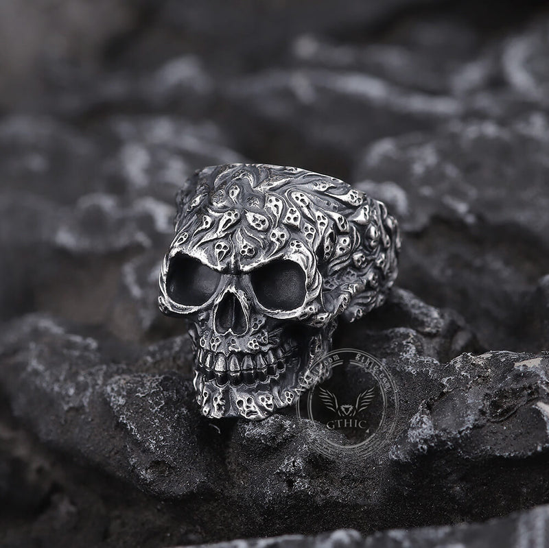 Multi Ghost Sterling Silver Skull Ring 03 | Gthic.com