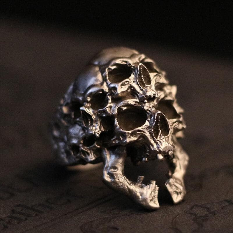 Multifaceted Skull Sterling Silver Ring 01 | Gthic.com