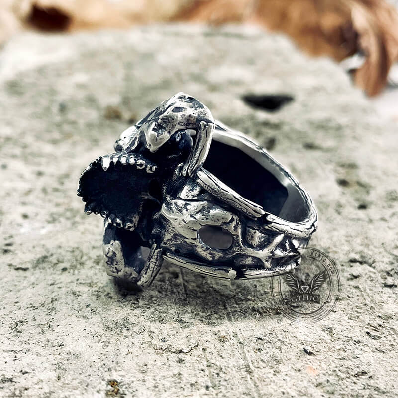 Bague crâne mystérieux Alien en argent sterling