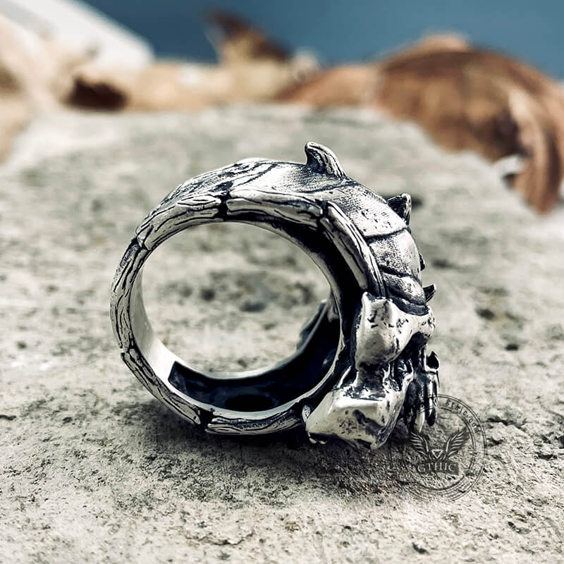 Bague crâne mystérieux Alien en argent sterling