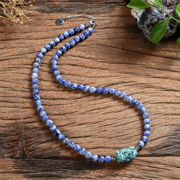 Natural Stone Beads Turquoise Stainless Steel Necklace | Gthic.com