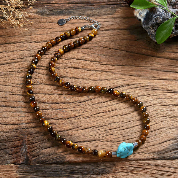 Natural Stone Beads Turquoise Stainless Steel Necklace | Gthic.com