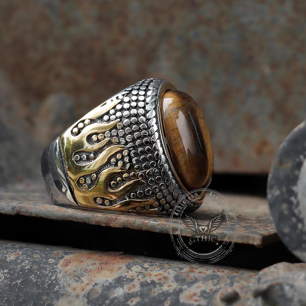 Natural Stone Flame Stainless Steel Ring