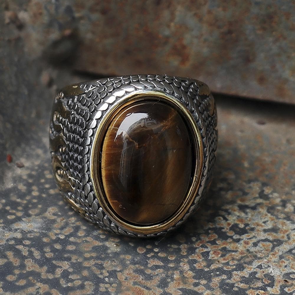 Natural Stone Flame Stainless Steel Ring | Gthic.com