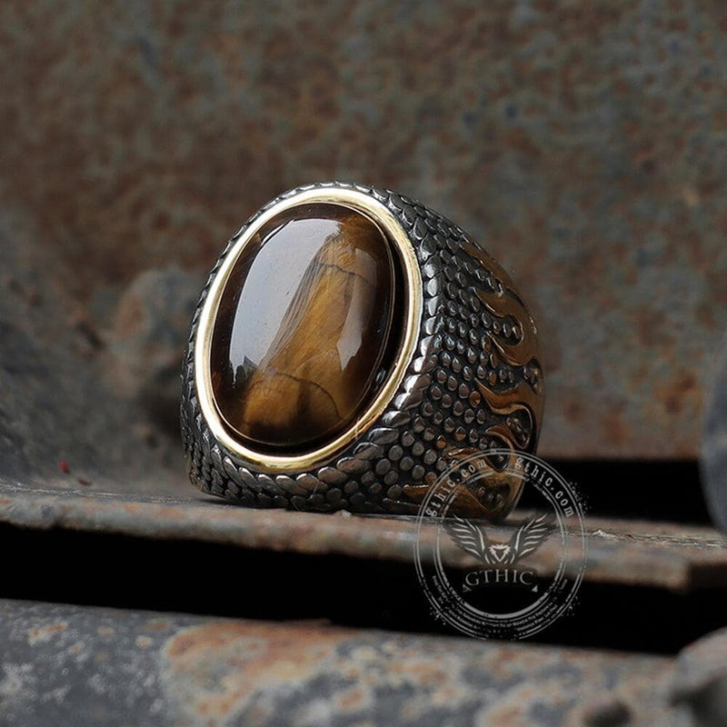 Natural Stone Flame Stainless Steel Ring | Gthic.com