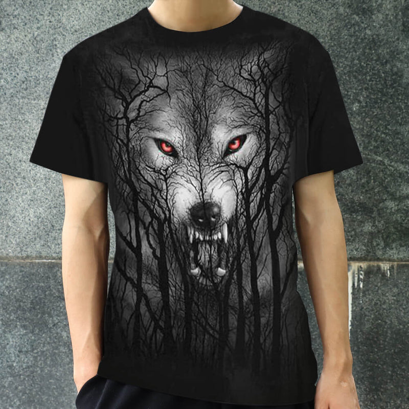 Night Forest Wolf Polyester T-shirt