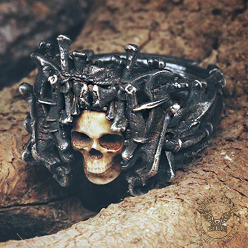 Anello teschio in argento sterling Night's Watch