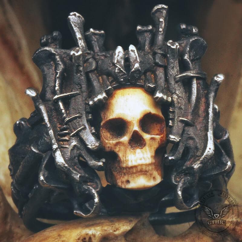 Anello teschio in argento sterling Night's Watch