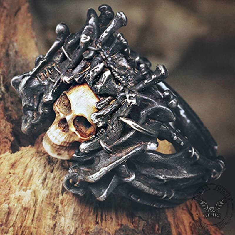 Anello teschio in argento sterling Night's Watch