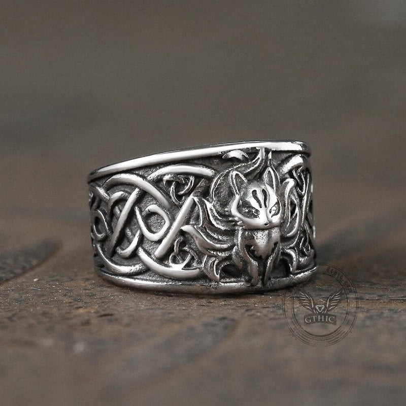 Nine-Tailed Fox Celtic Knot Stainless Steel Ring 04 | Gthic.com