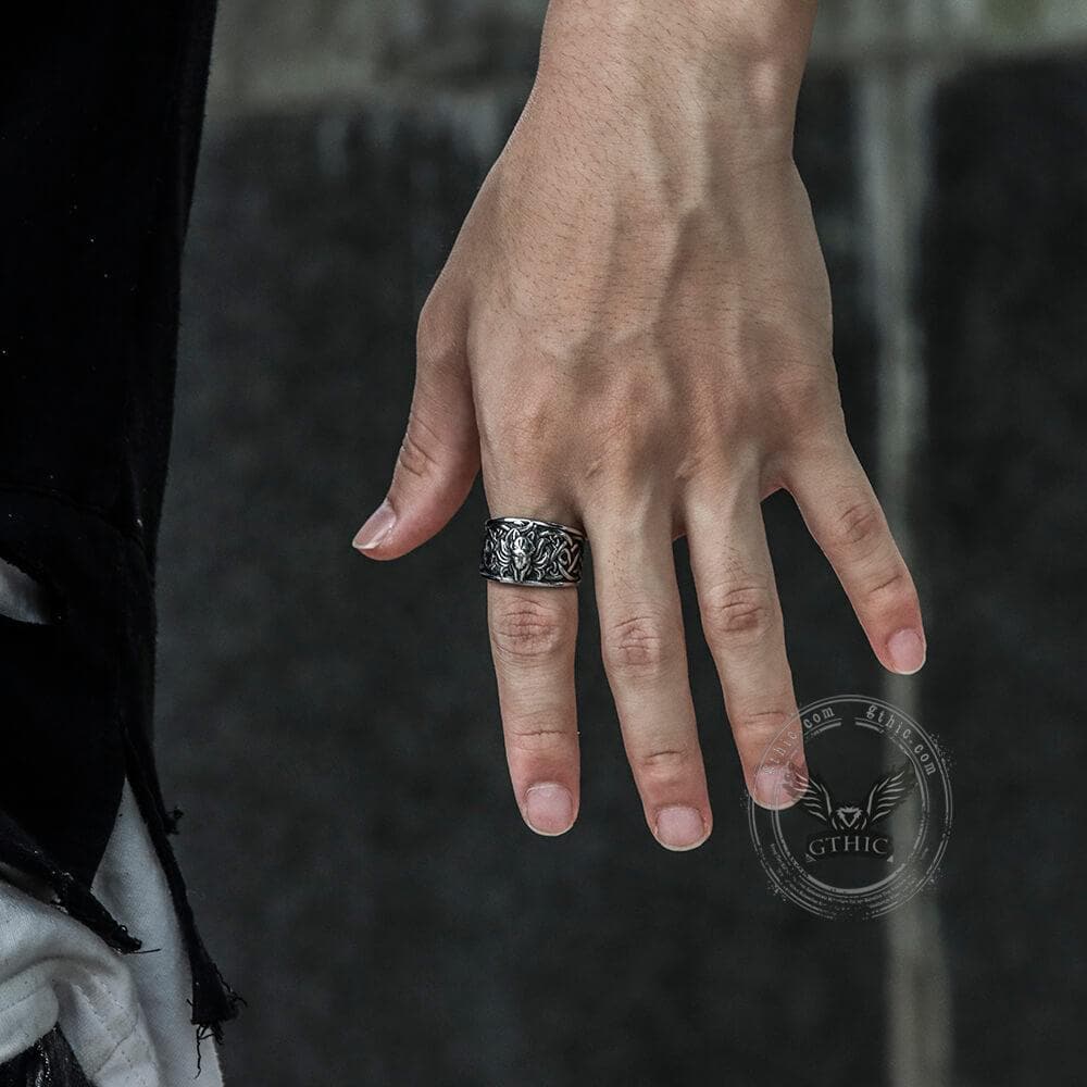 Nine-Tailed Fox Celtic Knot Stainless Steel Ring 02 | Gthic.com